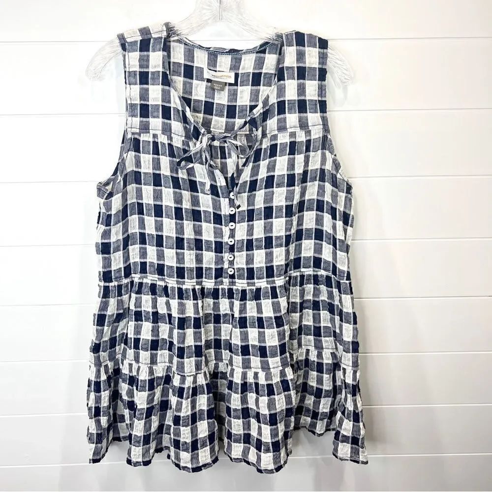 Anthropologie Pilcro and The Letterpress Navy Buffalo Plaid Oversized Top M